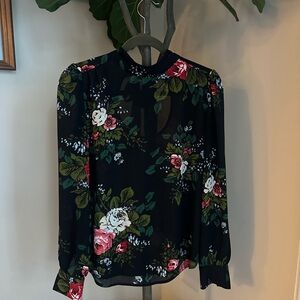 LOFT Black Floral Blouse